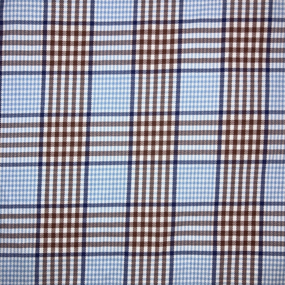 David Donahue Shirt Mens M Blue Brown Patchwork Plaid Button Down Cotton - Picture 8 of 16